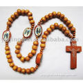 Costume jewelry wood cord Catholic rosary with saint image